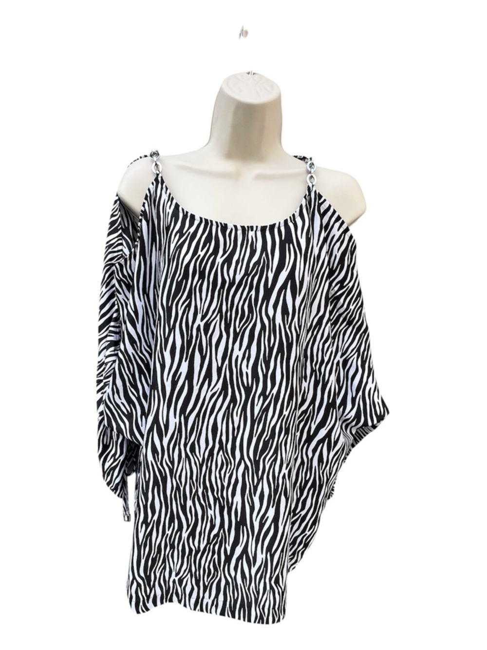 Michael Kors Plus Size 1X Zebra Print Cold Shoulder Chain Strap Top NWT Blouse